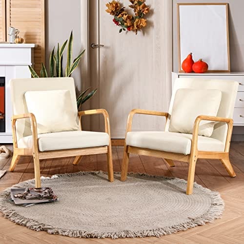 Modern Accent Chair - Comfy Fabric Reading Armchair for Living Room and Bedroom, Easy Assembly, Beige