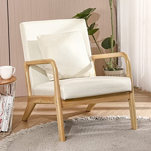 Modern Accent Chair - Comfy Fabric Reading Armchair for Living Room and Bedroom, Easy Assembly, Beige