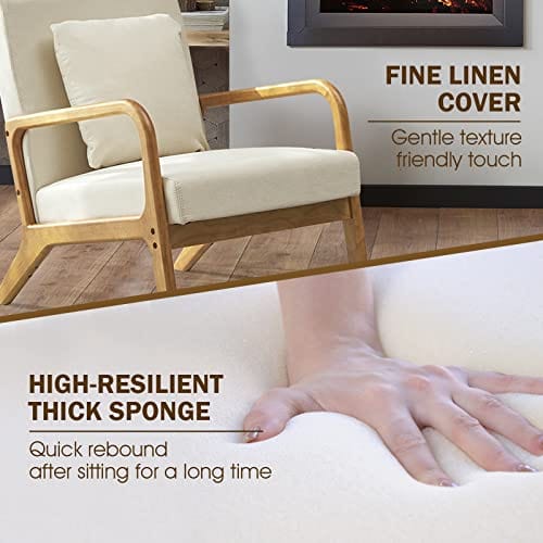 Modern Accent Chair - Comfy Fabric Reading Armchair for Living Room and Bedroom, Easy Assembly, Beige