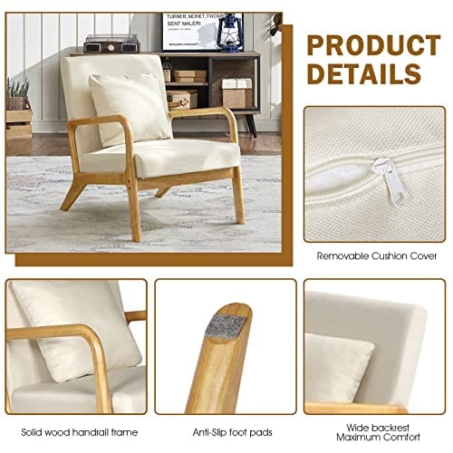 Modern Accent Chair - Comfy Fabric Reading Armchair for Living Room and Bedroom, Easy Assembly, Beige