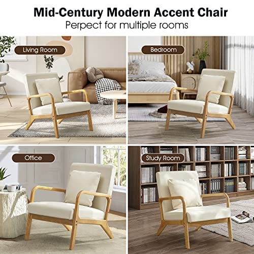 Modern Accent Chair - Comfy Fabric Reading Armchair for Living Room and Bedroom, Easy Assembly, Beige