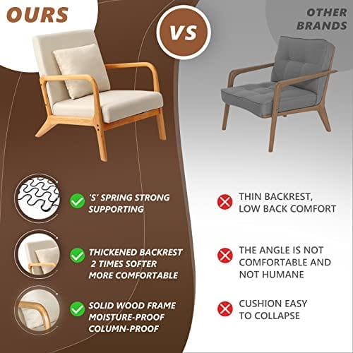 Modern Accent Chair - Comfy Fabric Reading Armchair for Living Room and Bedroom, Easy Assembly, Beige