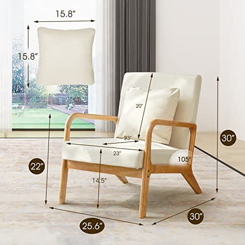 Modern Accent Chair - Comfy Fabric Reading Armchair for Living Room and Bedroom, Easy Assembly, Beige