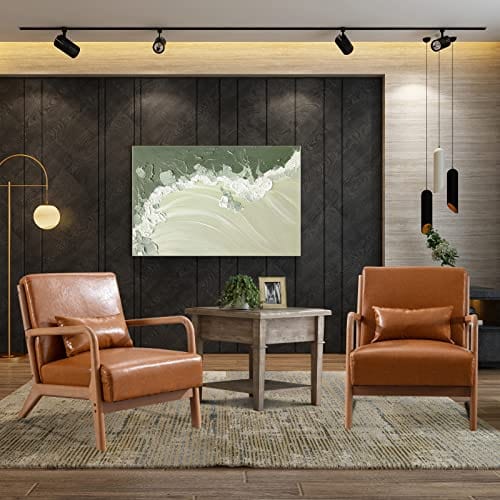 Modern Accent Chair with Wood Frame, PU Leather Reading Armchair with Waist Cushion, Upholstered Living Room Chairs for Bedroom Sunroom