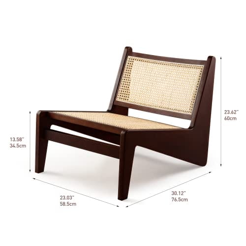 Modern Boho Style Rattan Accent Chair - Armless Design with Wooden Frame for Living Room, Bedroom, Balcony & Patio (Beige and Brown)