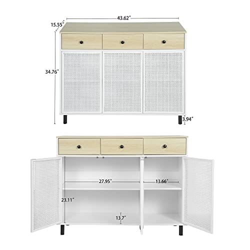 Modern Iron Rattan Kitchen Cabinet - Versatile Storage Solution for Dining Room, Living Room, Hallway - White