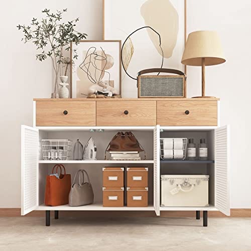 Modern Iron Rattan Kitchen Cabinet - Versatile Storage Solution for Dining Room, Living Room, Hallway - White