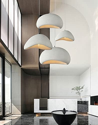 Modern Minimalist Pendant Lighting - White Concrete Look Chandelier - Scandinavian Design - 11.8 Inches