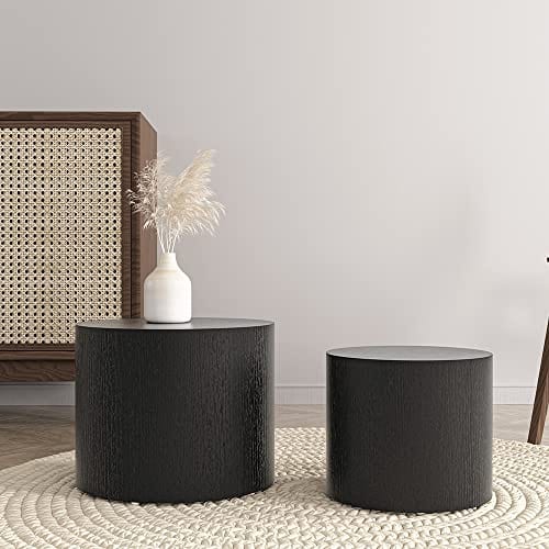 Modern Round Black Nesting Coffee Table Set - Eco-friendly P2 Particle Board Material - No Assembly Required