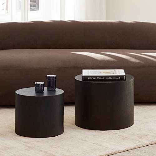 Modern Round Black Nesting Coffee Table Set - Eco-friendly P2 Particle Board Material - No Assembly Required