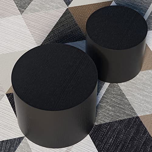 Modern Round Black Nesting Coffee Table Set - Eco-friendly P2 Particle Board Material - No Assembly Required