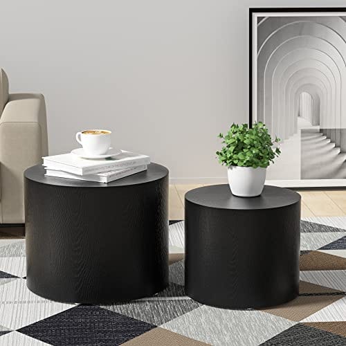 Modern Round Black Nesting Coffee Table Set - Eco-friendly P2 Particle Board Material - No Assembly Required