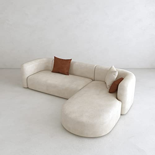 Modern Velvet Sectional Sofa - Comfortable L Shape Couch for Living Room and Office, Cream