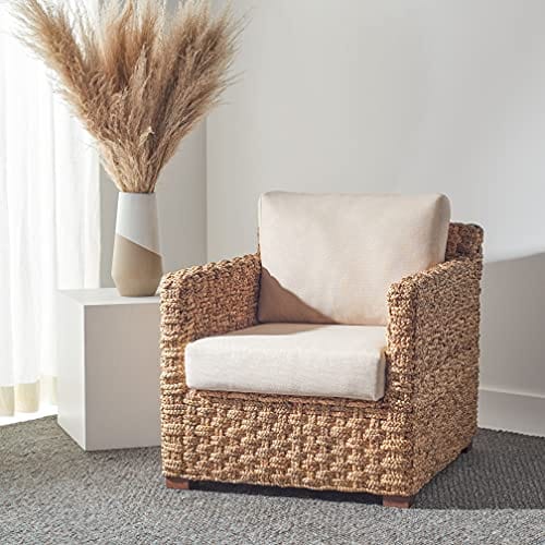 Natural/Beige Cushion Water Hyacinth Accent Chair - Chic and Comfortable, Fully Assembled