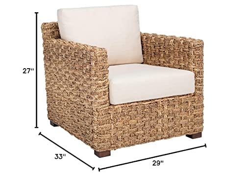 Natural/Beige Cushion Water Hyacinth Accent Chair - Chic and Comfortable, Fully Assembled