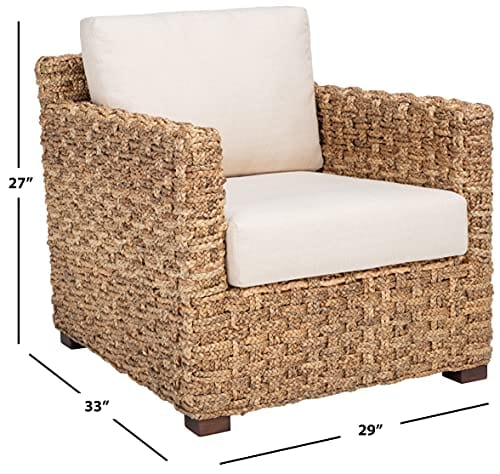 Natural/Beige Cushion Water Hyacinth Accent Chair - Chic and Comfortable, Fully Assembled