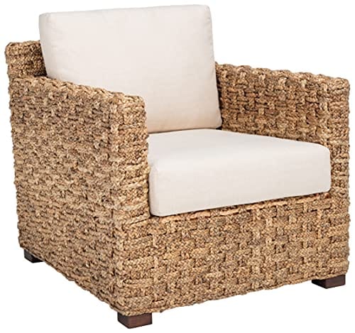 Natural/Beige Cushion Water Hyacinth Accent Chair - Chic and Comfortable, Fully Assembled