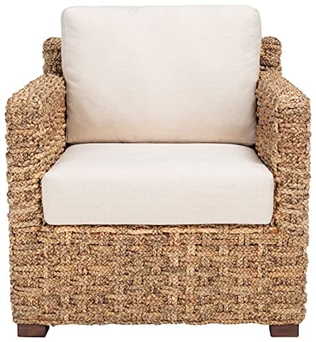 Natural/Beige Cushion Water Hyacinth Accent Chair - Chic and Comfortable, Fully Assembled