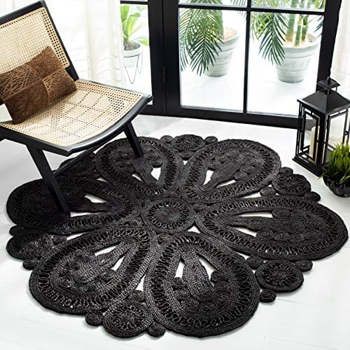 Natural Fiber  Black Handmade Boho Charm Farmhouse Jute Area Rug