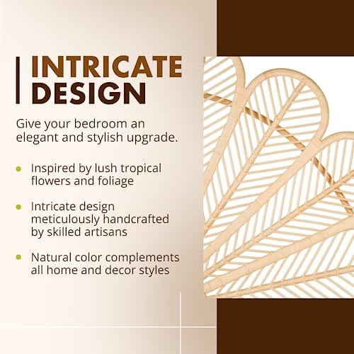 Natural Petal Rattan Full Headboard - Bohemian Tropical Decor - Artisan Craftsmanship