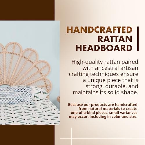 Natural Petal Rattan Full Headboard - Bohemian Tropical Decor - Artisan Craftsmanship