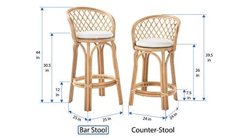 Natural Rattan Criss-Cross Kitchen Bar Stool - Light Brown - Elegant and Comfortable - Ideal for Bars and Countertops