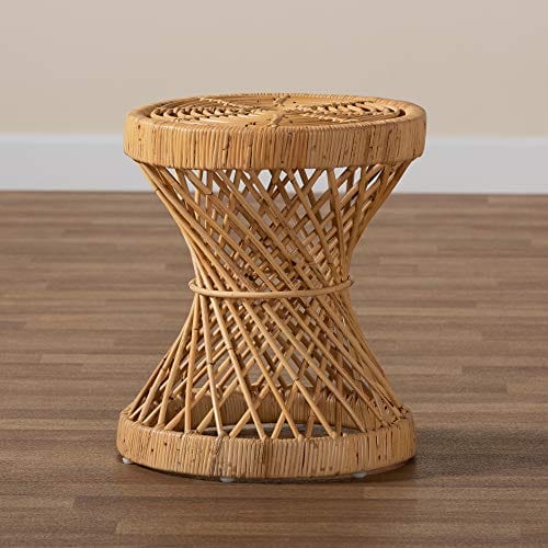 Natural Rattan End Table - Handmade with Woven Detailing, Modern and Contemporary Design