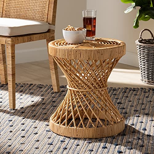 Natural Rattan End Table - Handmade with Woven Detailing, Modern and Contemporary Design