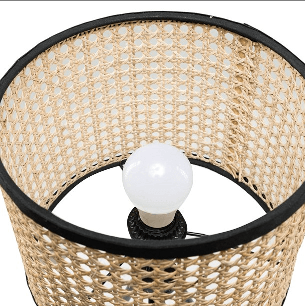 Natural Rattan Table Lamp - Modern Classic with In-Line Switch, 21.3-inch Height