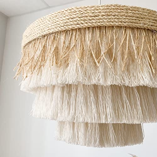 Natural Sisal Beach Pendant Light - Bohemian Chandelier - 16 x 10 Inches