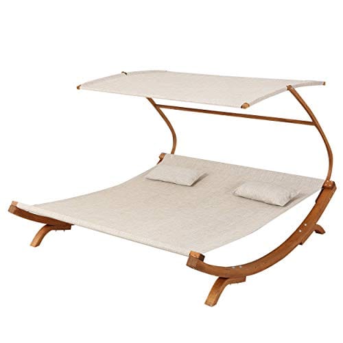 Outdoor Adjustable Canopy Sunbed - Teak Finish - Relax and Enjoy the Summer Breeze