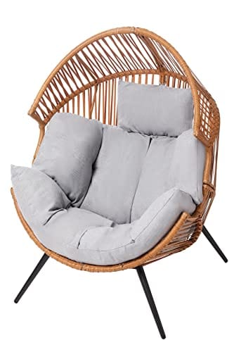 Oversized Patio Egg Chair with Stand - PE Rope Weave - Indoor & Outdoor Lounge Chair - Grey Color