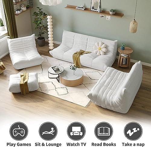 Plush Beige Mohair Chaise Lounge - Versatile and Comfortable Lounging Chair for Living Room or Bedroom