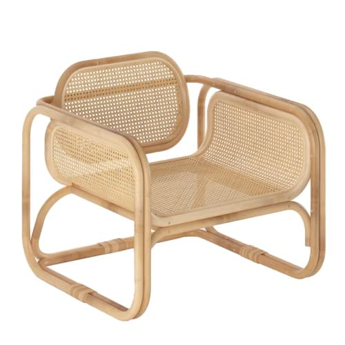 PRE-ORDER Artisan-Crafted Small Batch Woven Rattan Cane Lounge Chair - Mid-Century Style Brown Seating( Small-Batch Created)