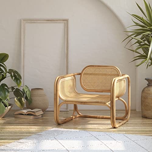 PRE-ORDER Artisan-Crafted Small Batch Woven Rattan Cane Lounge Chair - Mid-Century Style Brown Seating( Small-Batch Created)