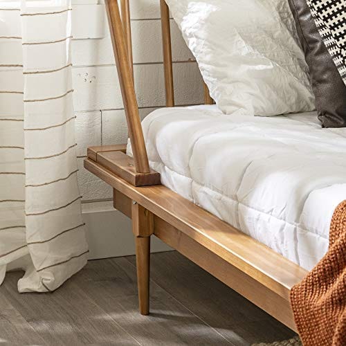 Queen Modern Wood Spindle Bed - Caramel Finish - Solid Pine, Mid-Century Flair, No Box Spring Required