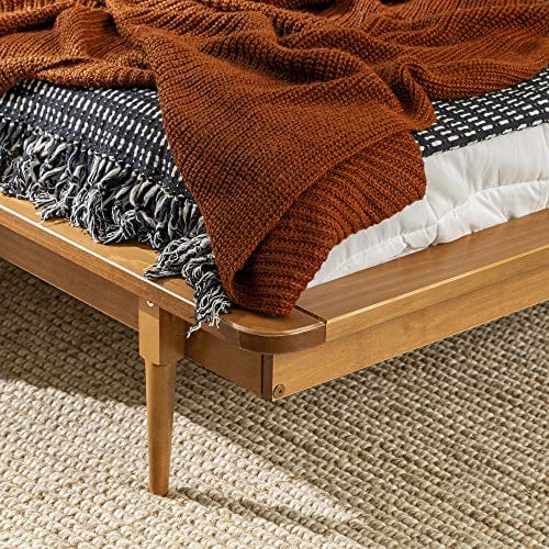 Queen Modern Wood Spindle Bed - Caramel Finish - Solid Pine, Mid-Century Flair, No Box Spring Required