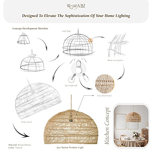 Radiant Rattan Charm: Handwoven Bamboo Pendant Light for Boho Farmhouse Vibes (14.5 * 20 in, Hardwired 48 in)