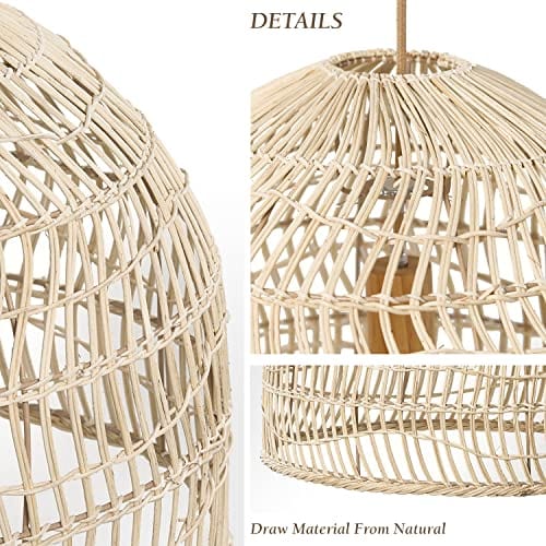 Radiant Rattan Charm: Handwoven Bamboo Pendant Light for Boho Farmhouse Vibes (14.5 * 20 in, Hardwired 48 in)