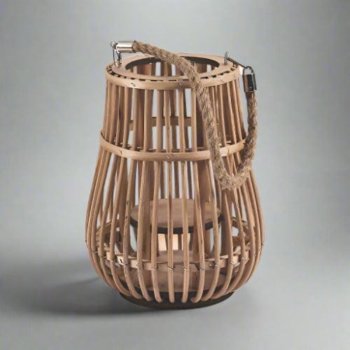 Rattan Natural Lantern with Handle - Rustic Home and Wedding Decor - 7.5" Diameter, Brown