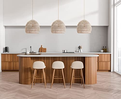 Rattan Pendant Light - Boho Bamboo Lampshade, Farmhouse Decor, Patio Lighting, Unique Handcrafted Fixture (14 * 12 in, Hardwired 48 in)