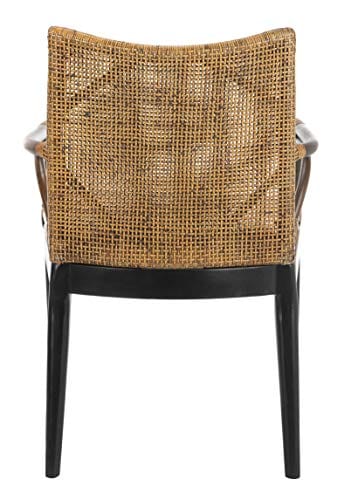 Rattan Tropical Woven Arm Chair - Brown/Black Finish - Cream Upholstery - Mahogany Frame