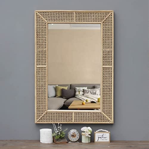 Rectangle Rattan Wall Mirror - Modern Boho Decorative Mirror for Home - Natural Color - 26.375" x 37.875