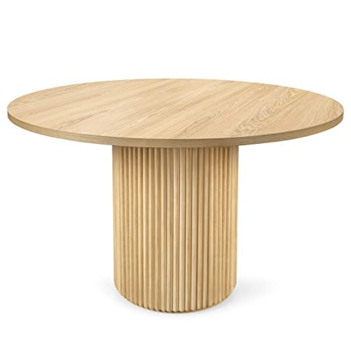 Round Dining Table -  Light Walnut Kitchen Table - Stylish T-Shaped Design - Easy Assembly & Versatile Usage