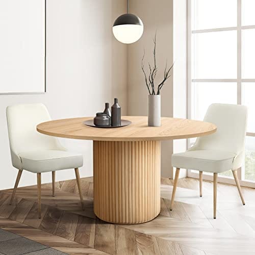 Round Dining Table -  Light Walnut Kitchen Table - Stylish T-Shaped Design - Easy Assembly & Versatile Usage