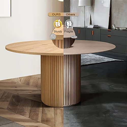 Round Dining Table -  Light Walnut Kitchen Table - Stylish T-Shaped Design - Easy Assembly & Versatile Usage