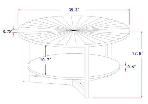 Round Natural Wood Coffee Table , Round Solid Wood Center Large Circle for Living Room