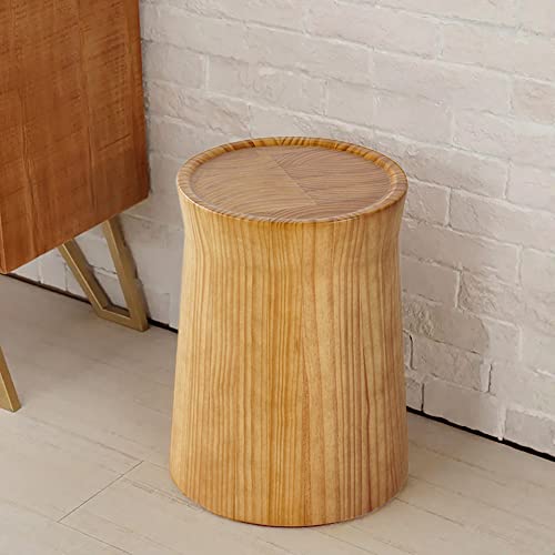 Round Pine Tree Wooden Stump End Table - Natural Edge Side Table, Small Coffee Table - Cottage Style with Tray Top in Beige - Perfect for Bohemian Home Decor