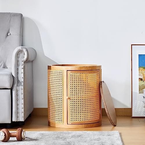 Round Side Table with 2-Layer Storage Shelves - Stylish and Functional - Walnut Color