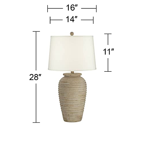 Rustic Cream Linen Shade - Southwest Style Jug Table Lamp - 28" Tall Sand Tone Desert Design - Ideal for Living Room, Bedroom, Home Office